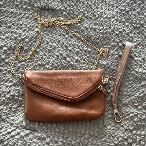 Urban Expressions Brown and Gold Clutch with Chain